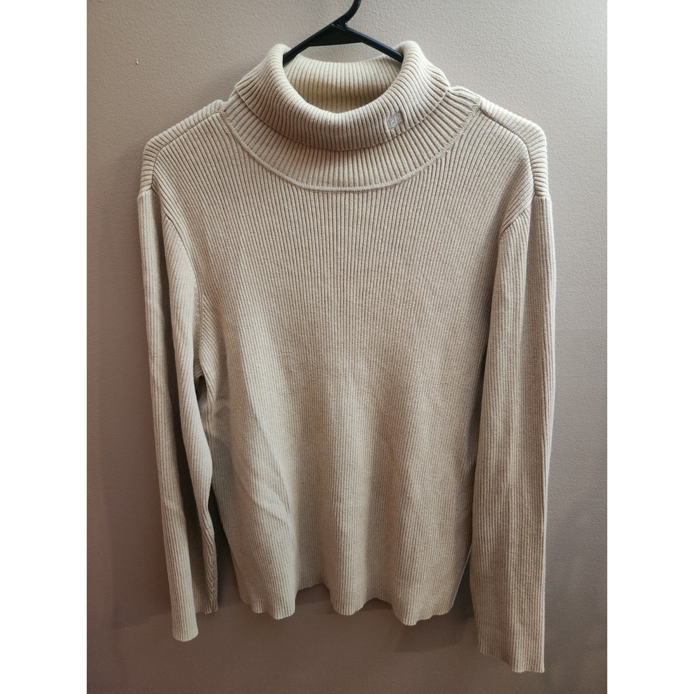 Vintage Ralph Lauren Cotton Ribbed Beige Tan Turtleneck Sweater Women's Size 2X
